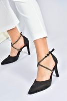 Fox Shoes Black Satin Fabric Pointed Toe Women's Heeled Shoes