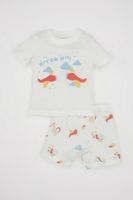 DEFACTO Baby Boy Pajama Set Printed Combed Cotton Short Sleeve Top Elastic Waist Shorts