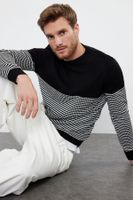 Trendyol Black Slim Fit Crew Neck Striped Knitwear Sweater