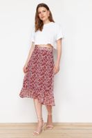 Trendyol Brown Skirt Frilly Chiffon Fabric Patterned Midi Woven Skirt