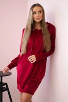 Velour dress with a hood in maroon color
