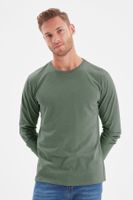 Trendyol Dark Green Regular Cut Long Sleeve 100% Cotton T-Shirt