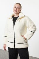 Trendyol Curve Ecru Regular Fit Plush Garni Detailed Coat