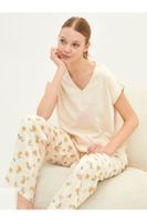 LC Waikiki V-Neck Printed Short Sleeve Women's Pajama Set