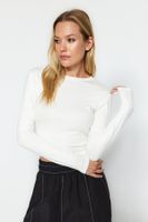 Trendyol Ecru Premium Viscose Crew Neck Crop Flexible Knitted Blouse