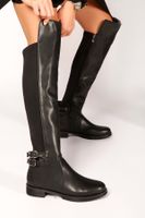 Shoeberry Women's Eliana Black Leather Elastic Boots, Black Leather.