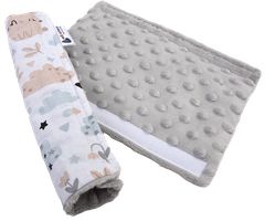 Medi Partners Cotton + Minky car seat belt protector – Polana + gray Minky