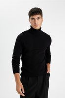 DEFACTO Black Slim Fit Slim Cut Turtleneck Basic Plain Knitwear Sweater