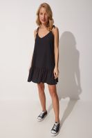 Happiness İstanbul Women's Black Tied Straps Summer Knitted Dress