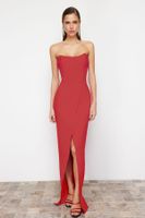Trendyol Red Corset Detailed Woven Long Evening Dress