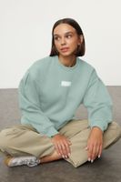 Trendyol Mint Thick Polar Fleece Minimal Printed Balloon Sleeve Knitted Sweatshirt