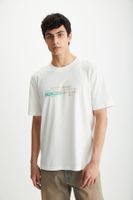 GRIMELANGE RAMADANP018 Men's 100% Cotton Crew Neck Printed Ecru T-Shir