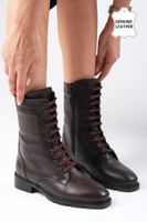 Mio Gusto Solana Genuine Leather Brown Women's Combat Boots