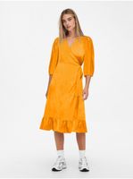 Orange women's satin wrap midi dress ONLY Olivia - Women's