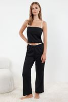 Trendyol Black Cotton Lace Rope Strap Knitted Pajama Set