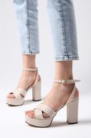 Mio Gusto Ellis Women's Beige Cross-Blaze Platform Heeled Sandals