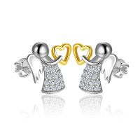 Olivie Strieborné náušnice na skrutku ANJEL SO ZLATÝM SRDCOM 5905