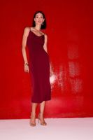 DEFACTO Christmas Themed Bodycon Body-hugging Cowl Neck Strap Maxi Burgundy Dress