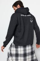 Trendyol Anthracite Oversize/Wide Cut Text Printed Inside Polar Fleece/Warm Sweatshirt