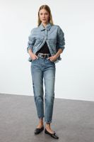 Trendyol Blue Faded Effect Vintage High Waist Slim Mom Jeans