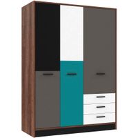 Carryhome ŠATNÍKOVÁ SKRIŇA, sivá, zelená, čierna, biela, farba duba, 144/200/60 cm