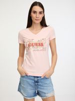 Guess Logo Flowers Tricou Roz