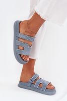 Boto Klapki Damskie Ze Zdobieniem Na Platformie Niebieskie Delyna