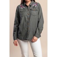 Plus Size Traper Košulja S Vezom, Siva