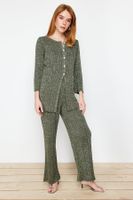 Trendyol Khaki Silvery Cardigan-Pants Knitwear Two Piece Set