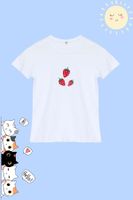 Trendyol White Girl Strawberry Patterned Cotton Knitted T-Shirt