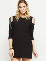 Dress cold shoulders with ribbons black