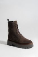 Estro: Ciemnobrązowe botki damskie z włoskiego weluru naturalnego