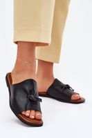 EVENTO Klapki Damskie Na Płaskim Obcasie Z Ozdobnym Wiązaniem Czarne Norela