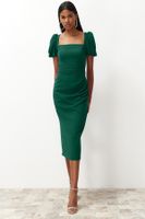 Trendyol Emerald Green Waist Detailed Fitted Woven Dress