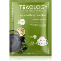 Teaology Face Mask Green Tea AHA plátenná maska s čistiacim a osviežujúcim účinkom na tvár a krk 21 ml