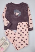 Trendyol Curve Smoked Heart Sleep Band Fleece Knitted Pajama Set