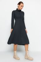 Trendyol Anthracite Carioca Stitched A-Line/A-Line Formal Thessaloniki/Knitwear Look Midi Knitted Dress