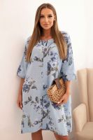 Kesi Włoski Women's cotton dress with a floral pattern and 3/4 sleeves blue