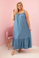 Kesi Włoski Sukienka damska Plus Size na ramiączkach z falbaną jeansowa
