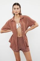 Trendyol Brown Woven Linen blended Shirt Shorts Set