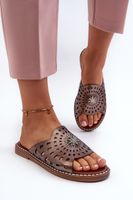 Shiny women's flat-heeled slippers with copper embellishment Ebirena