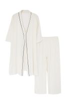 Trendyol Curve Beige 2-Piece Viscose Ribbed Dressing Gown-Pajama Bottoms Woven Pajama Set