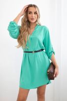 Kesi Włoski Sukienka z dłuższym tyłem i paskiem miętowa