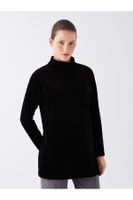 LC Waikiki Women's High Neck Straight Long Sleeve Velvet Tunic