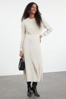 Trendyol Stone Pleated Knitwear Dress