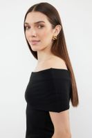 Trendyol Black Carmen Collar Fitted Knitted Madonna Collar Blouse