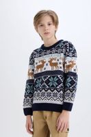 DEFACTO Boy's Crew Neck Christmas Themed Knitwear Sweater