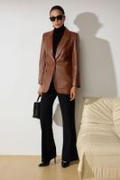 Trendyol Brown Oversized Faux Leather Blazer Jacket