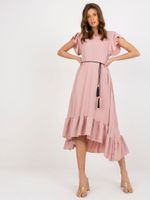 Light pink dress with ruffle and braided belt