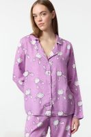 Trendyol Lilac Rabbit and Heart Viscose Woven Pajama Set